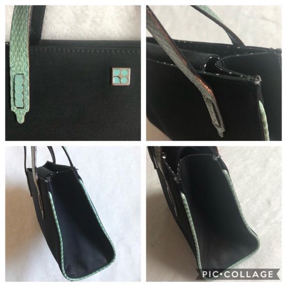VTG Y2K Kate Spade Mini Sam Bag, Black Satin with Green Snakeskin Trim - Picture 3 of 5